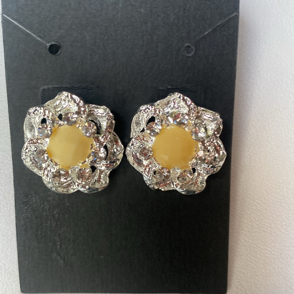 Silver and Yellow Floral Earrings